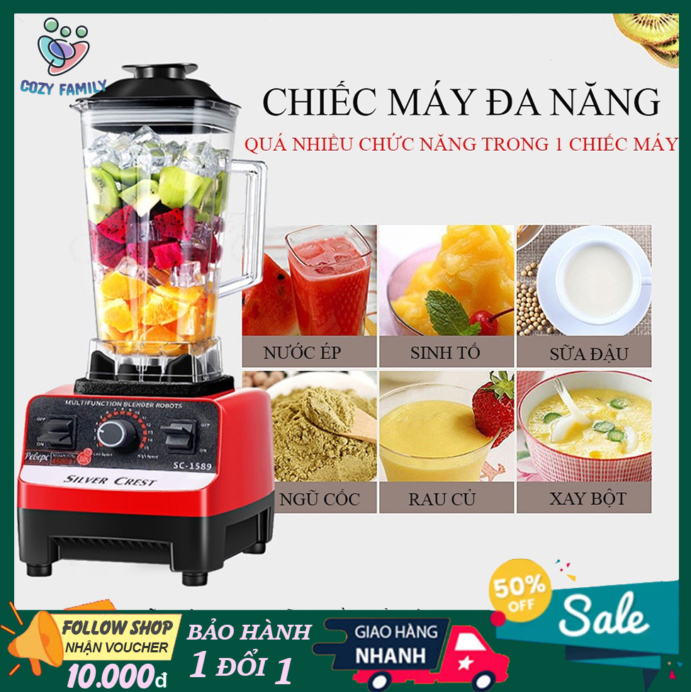 Máy xay sinh tố silver crest, máy xay công nghiệp 2 cối đa năng, xay đá, xay thịt, xay ngũ cốc, xay trái cây, xay thịt - bảo hành 2 năm