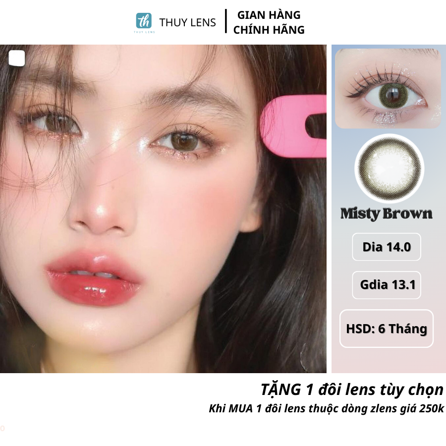 Kính áp tròng zlens thúy lens cho mắt cận màu nâu misty brown độ cận 0-8