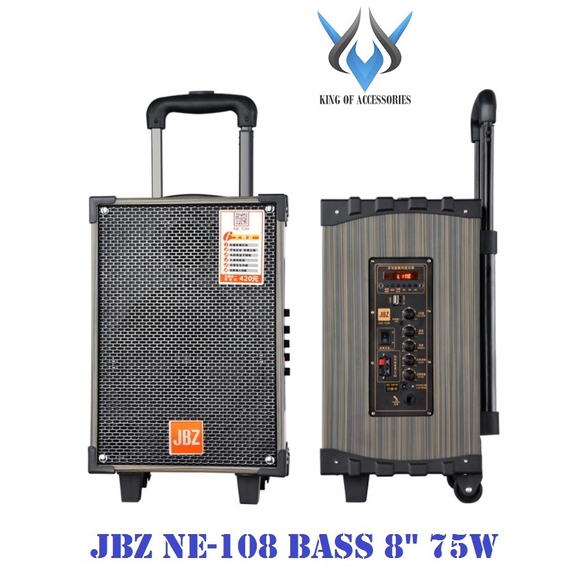 Loa kéo di động Karaoke Bluetooth cao cấp JBZ NE-108 Bass 2 Tấc CS 75W (Đen) + Kèm 1 micro không dây - Nhất Tín Computer
