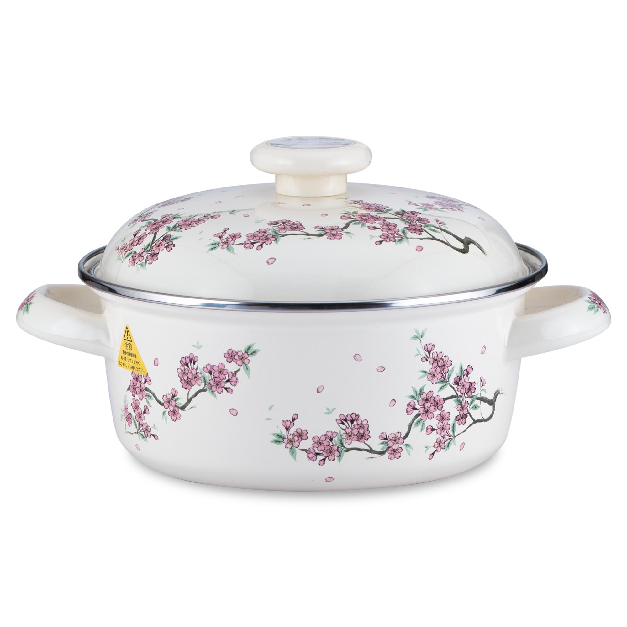 Nồi tráng men FUJIHORO 18, 20,25CM ( HOA ĐÀO)1.2L,2.2L,4.0L. sử dụng được bếp từ.nhập khẩu THÁI LAN.Tặng 5 muỗng inox