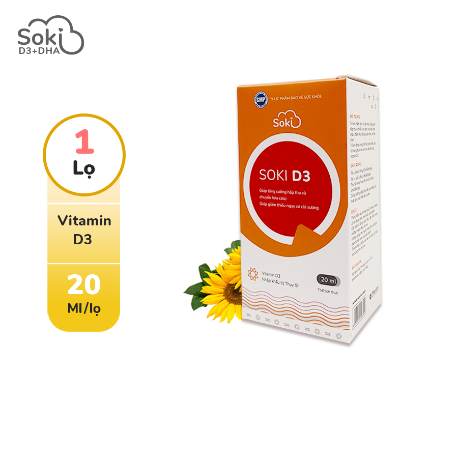SOKI D3 BỔ SUNG VITAMIN D3 TĂNG HẤP THU CANXI - GIẢM CÒI XƯƠNG Ở BÉ