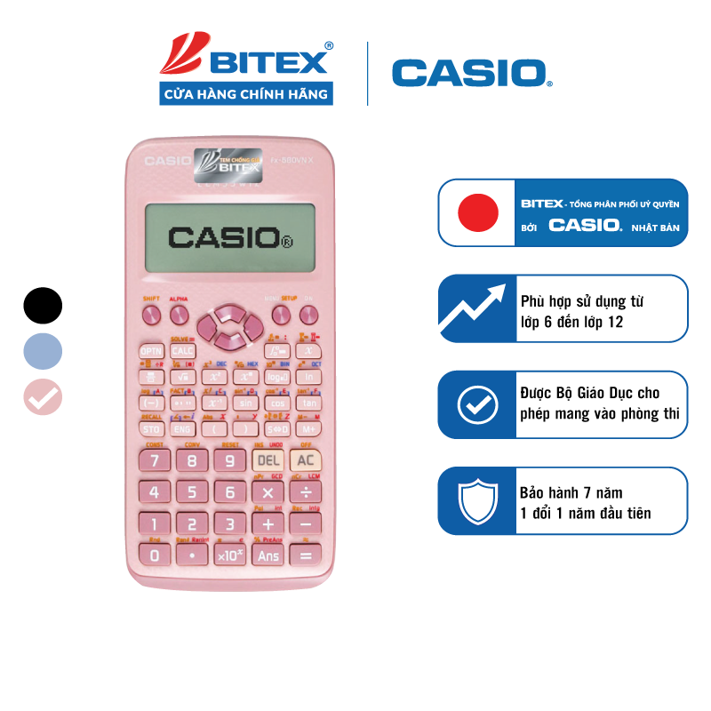 Máy tính fx-580VN X Casio Hồng cá tính chính hãng dành cho học sinh, sinh viên Dùng cho các kì thi đại học, tốt nghiệp, tính toán chính xác