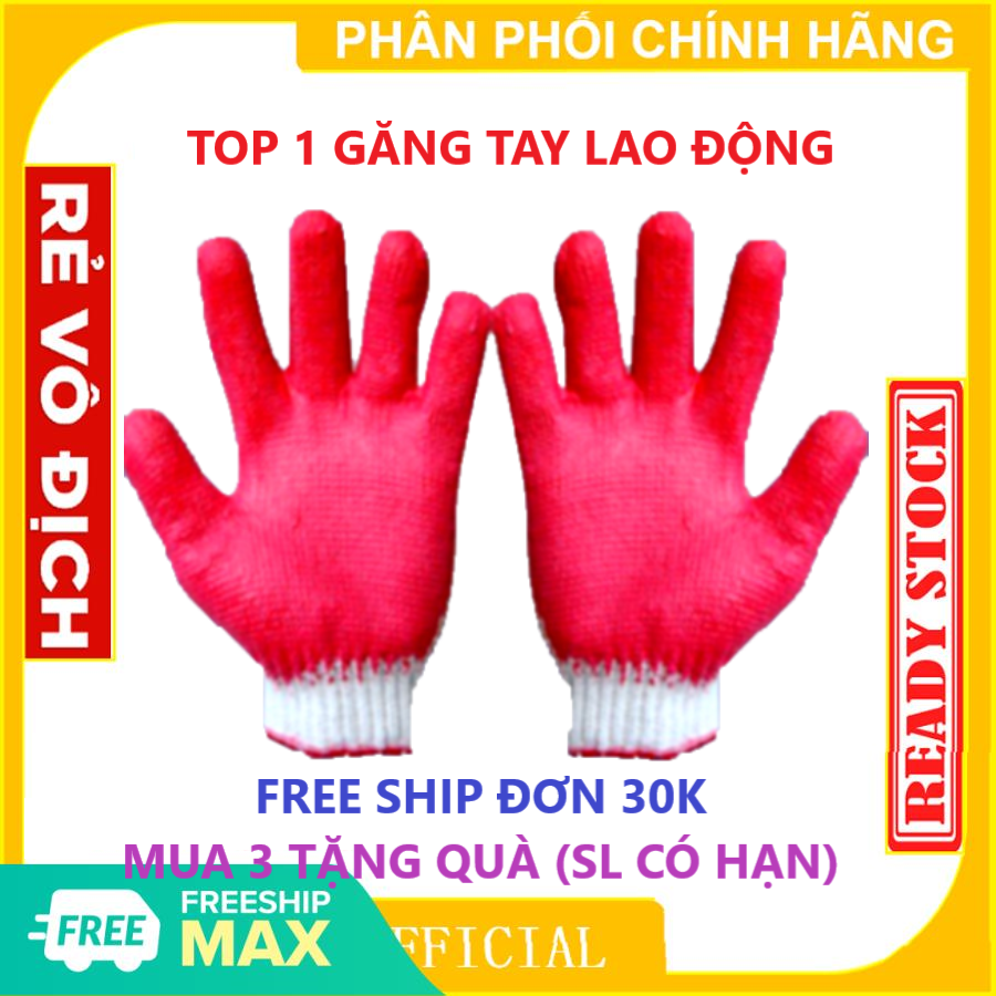 [RẺ VÔ ĐỊCH] Combo 10 Đôi Găng tay Len Phủ Sơn Đỏ Bảo Hộ Lao Động - Chất Lượng Cao
