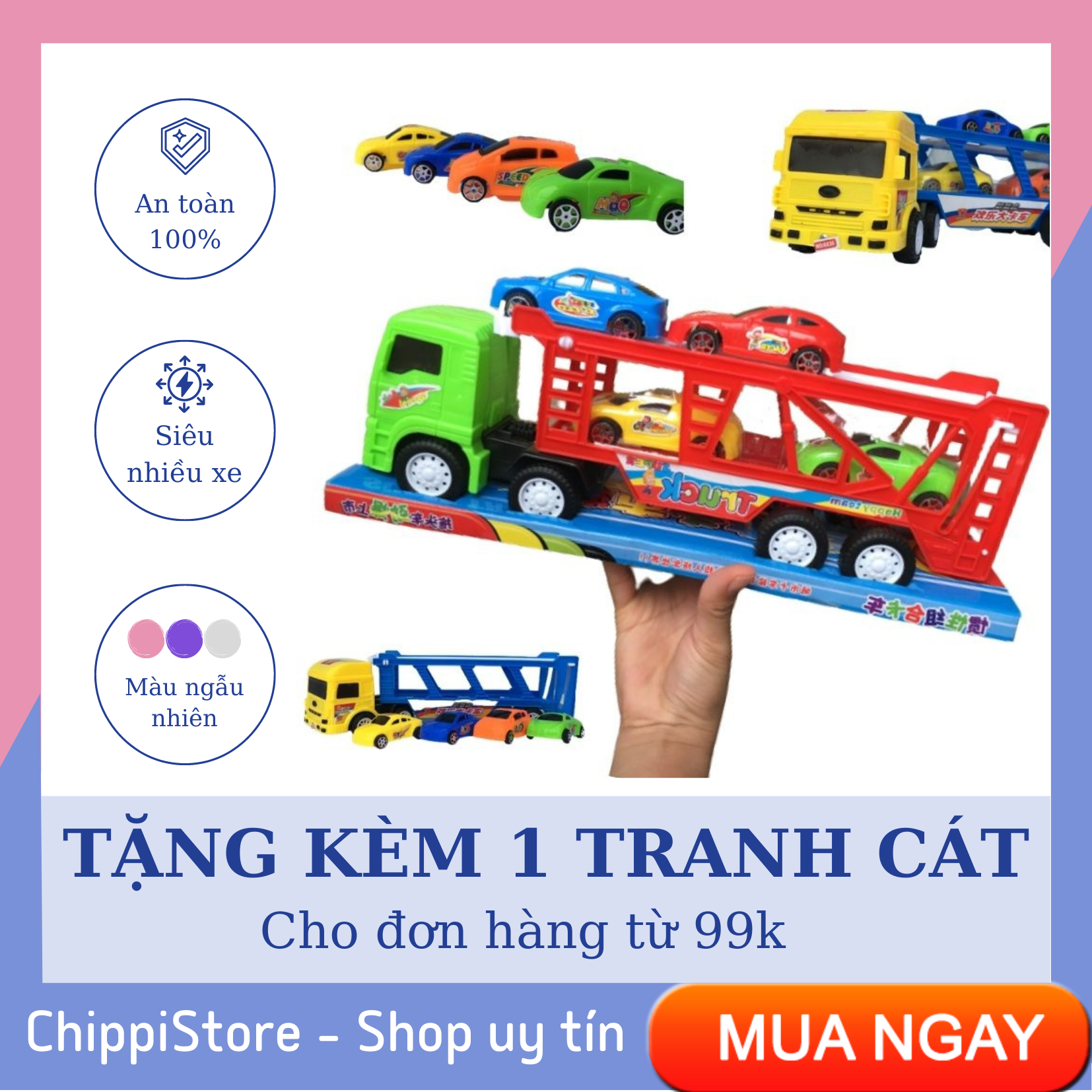 Bộ đồ chơi ô tô tải chở ô tô con, mô hình ô tô to Container lồng 4 ô tô con siêu đẹp