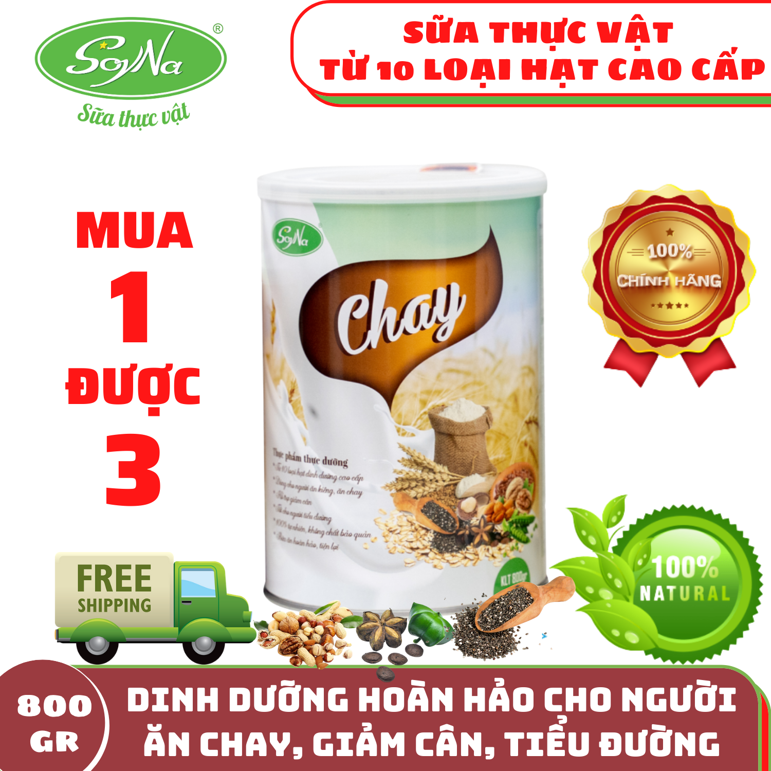 [CHINH HANG 400GR]-Chay - Dinh dưỡng từ 10 loại hạt cao cấp-800gr 1 hộp-dùng cho người ăn chay, giảm cân, tiểu đường, người ăn kiêng vì bệnh.