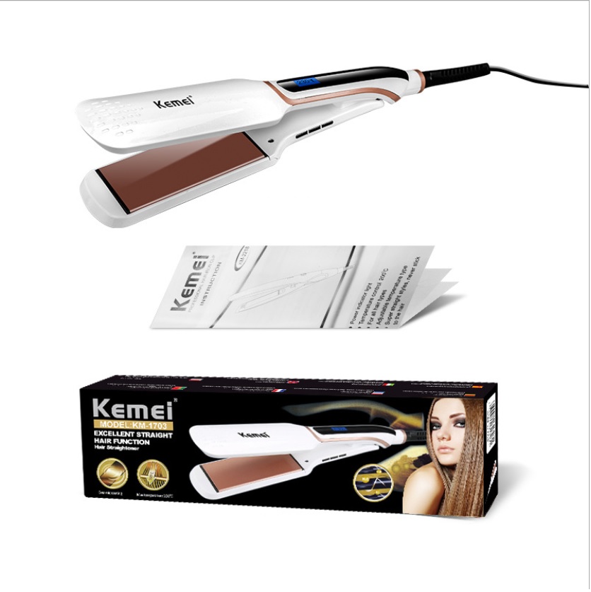 Máy duỗi tóc cao cấp chỉnh nhiệt chuẩn salon màn hình lcd kemei km 1703