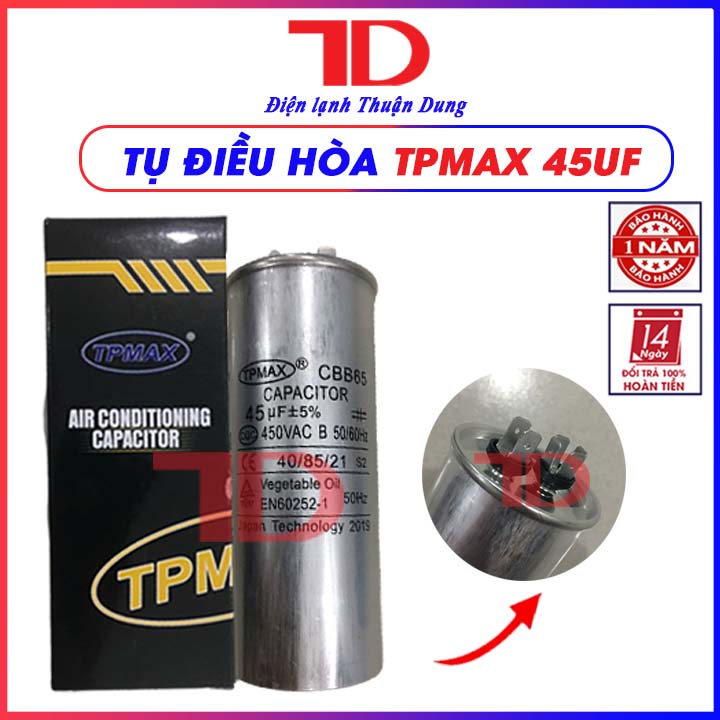 Tụ điều hòa capa nhật 45uf 2 chân, capacitor tp max - điện lạnh thuận dung