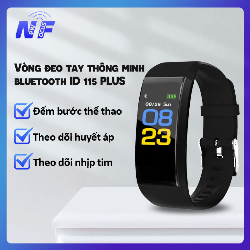 Vòng tay đồng hồ thông minh Bluetooth ID115 PLUS, theo dõi sức khỏe, đo nhịp tim và huyết áp.