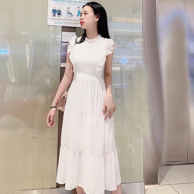 [HCM]Đầm trắng 3 tầng tay bèo (kèm hình thật) - Đầm nữ dự tiệc dạo phố dễ thương