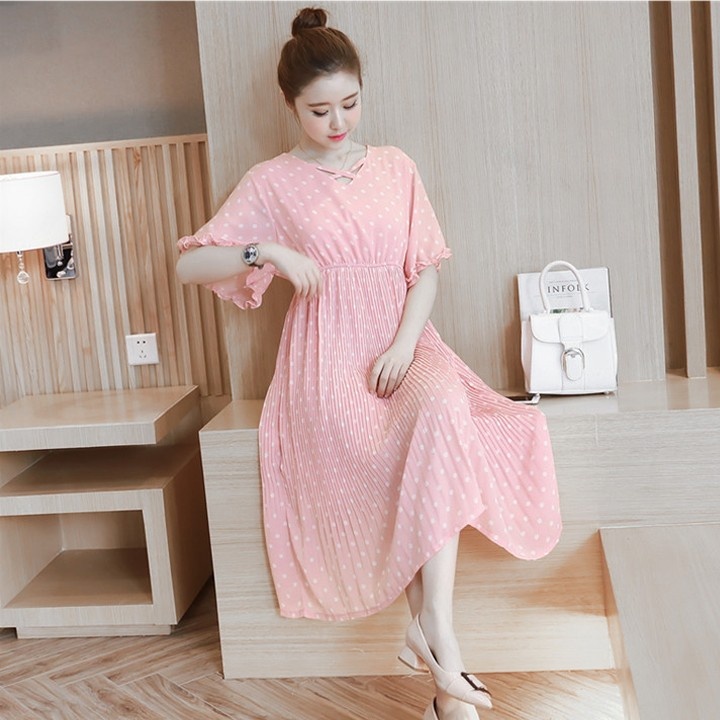 Đầm bầu váy bầu công sở chấm bi