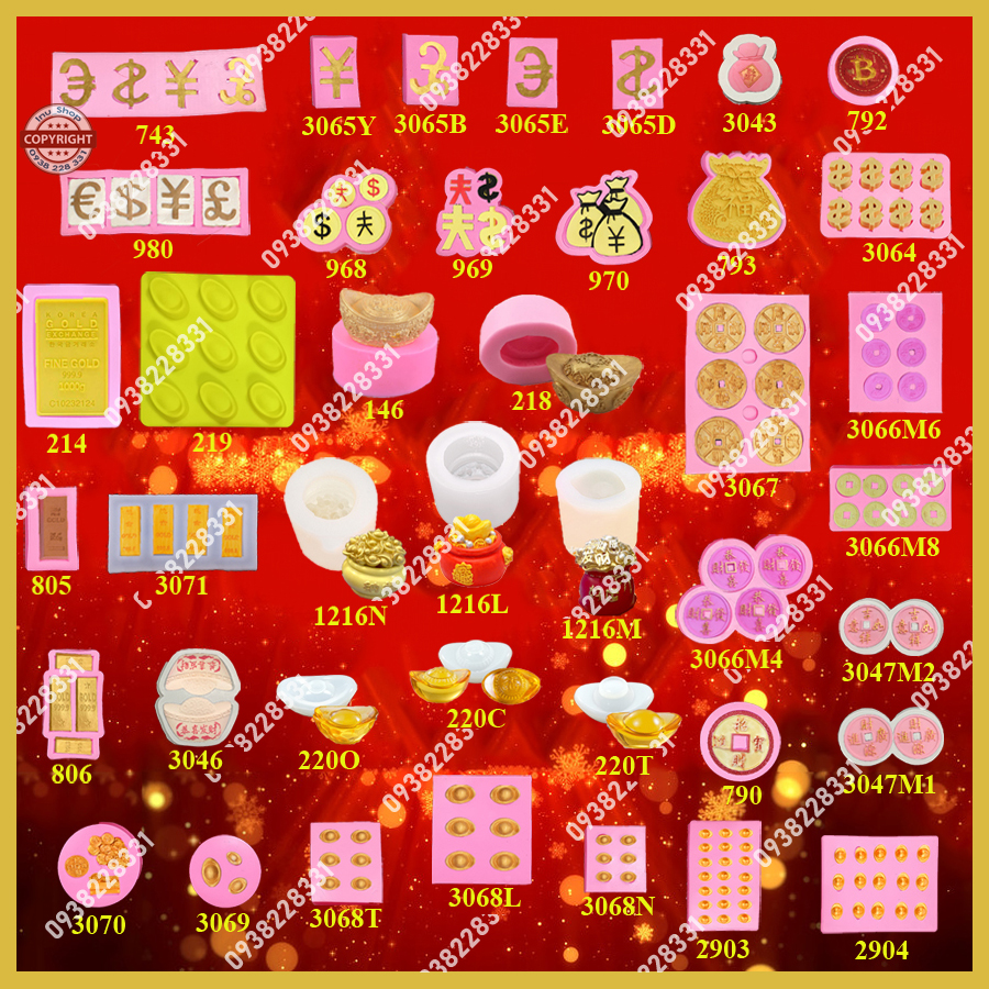 HCM - Khuôn silicon các mẫu Thỏi vàng, Vàng miếng 9999 làm fondant, đổ socola, resin tượng trang trí BSI
