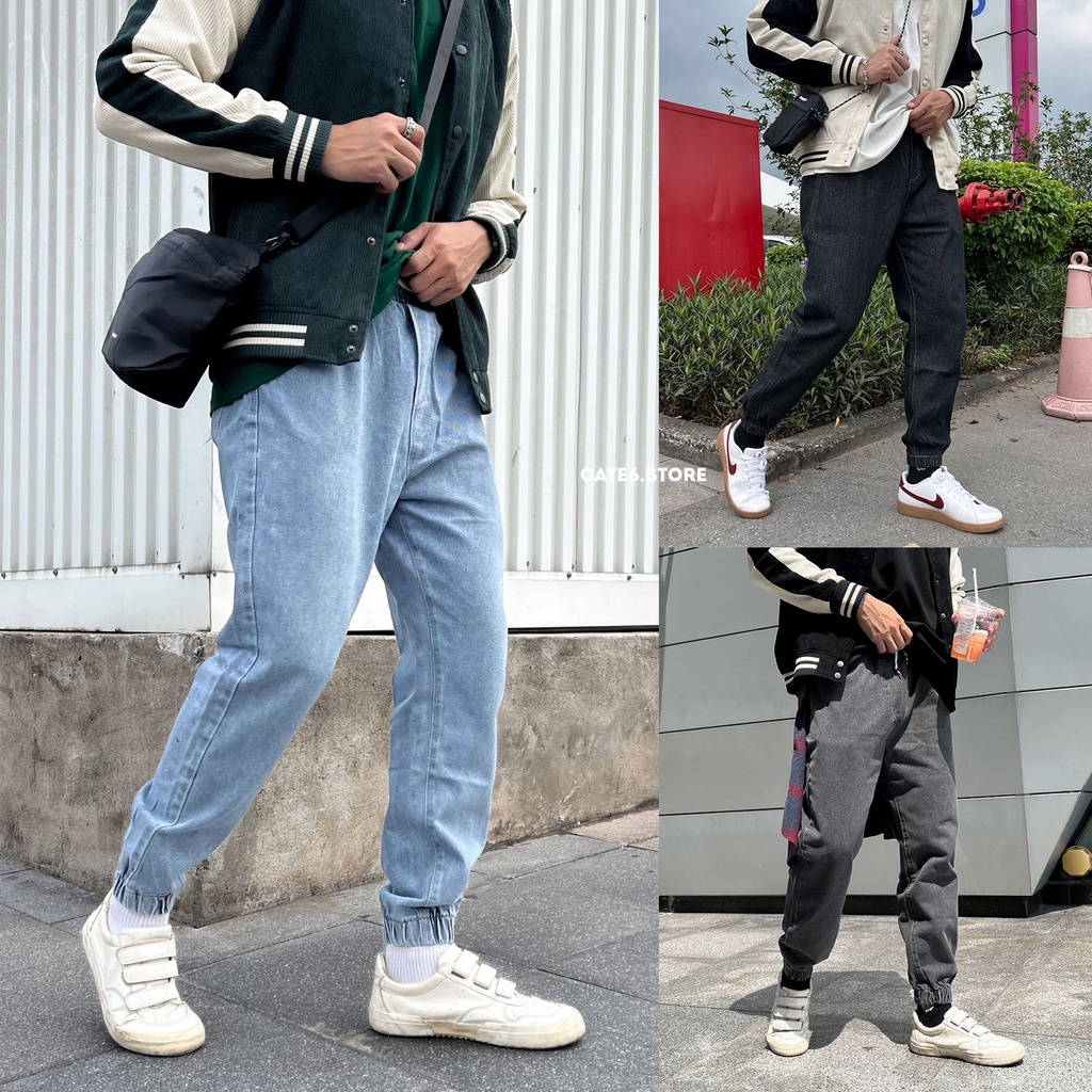 Quần jean jogger cạp chun ZY, quần bò ống túm thể thao phối màu basic - GATE6 - 4831