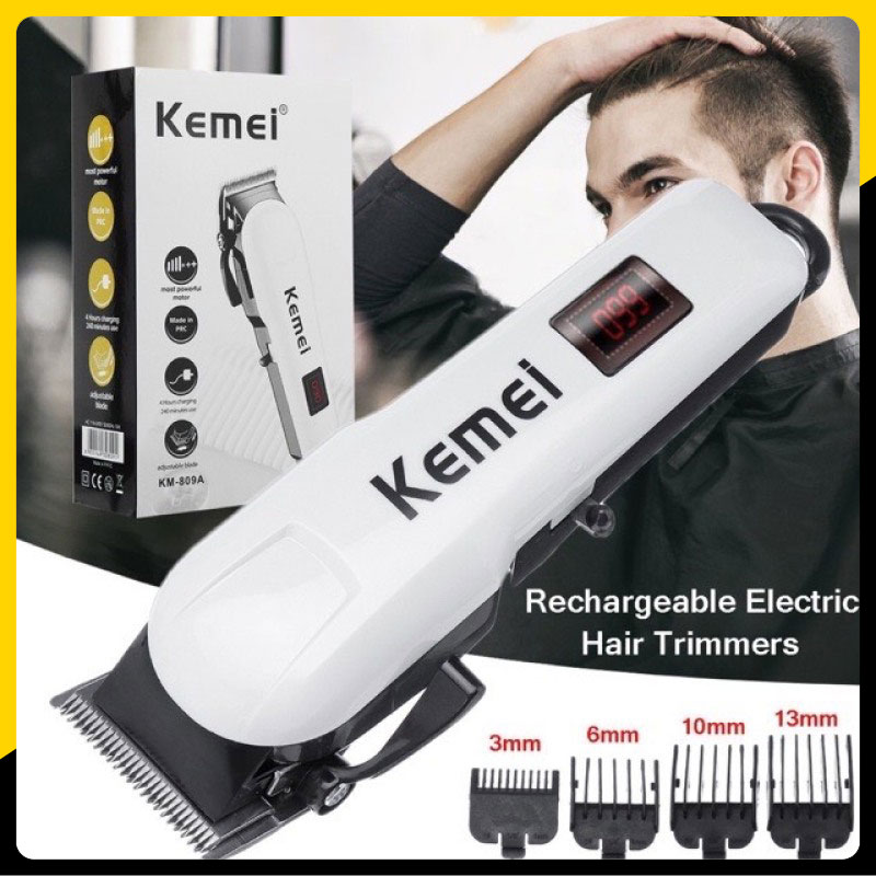 (Bảy món quà) Tông đơ cắt tóc chuyên nghiệp Kemei KM-809A, màn hình LCD, công suất mạnh, dùng để cắt lông thú cưng, lưỡi sắc bén thích hợp cắt tóc chuyên nghiệp và gia đình