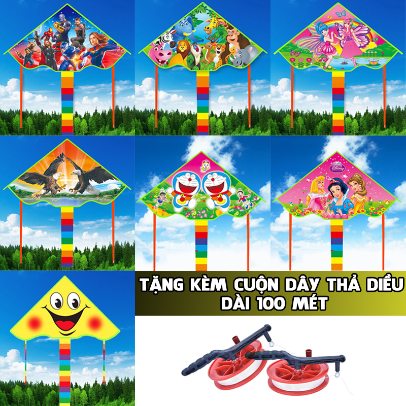 Diều Thả Dài 150cm Tặng Cuộn Dây 100 Mét Mẫu Mới Doremon Công Chúa Nàng Tiên Siêu Nhân Anh Hùng Mặt Cười Đại Bàng Động Vật Trẻ Em Người Lớn Legaxi