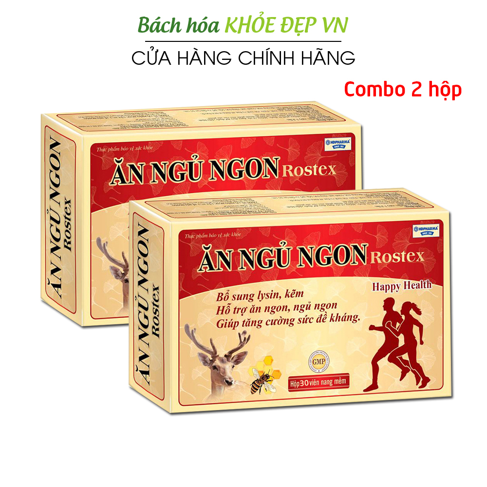 Combo 2 hộp Viên ăn ngủ ngon Rostex loại bỏ mất ngủ, căng thẳng, stress, tăng cường sức đề kháng - Hộp 30 viên