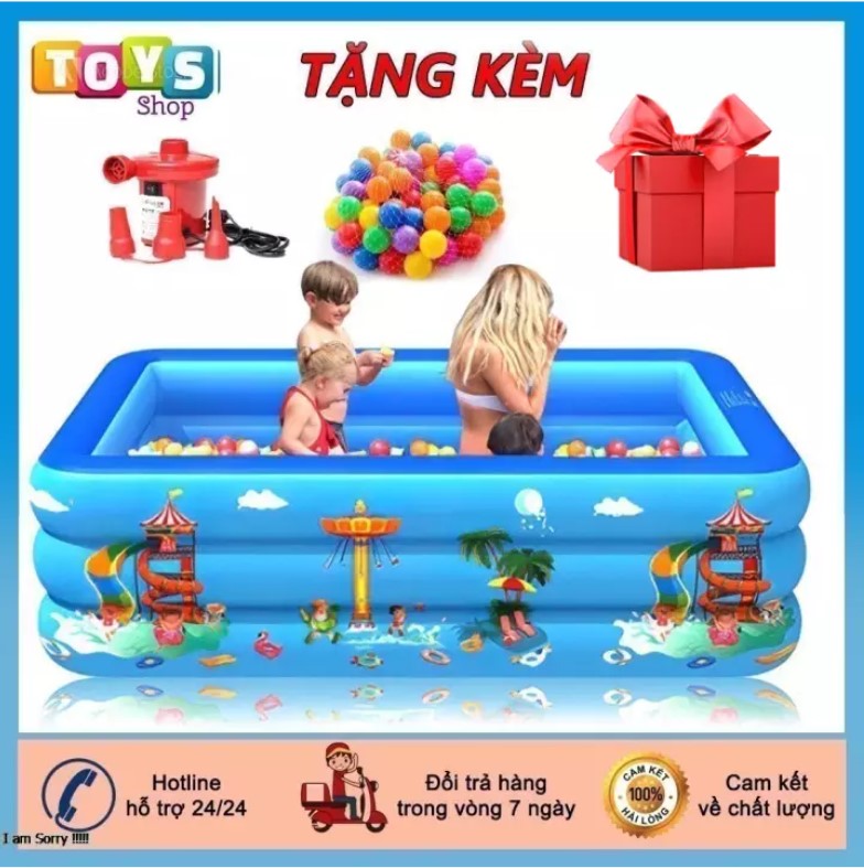 [Tặng Kèm Bơm Điện] Bể Bơi Cho Bé, Bể Bơi Phao Bơm Hơi Tại Nhà, Hồ Bơi 3 Tầng Kích Thước 1M3, 1M5, 1M8, 2M1, Chất Liệu PVC chống trượt bền bỉ an toàn cho bé.