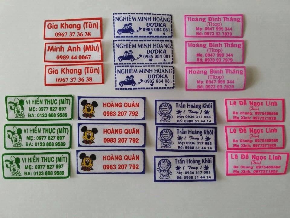 Bảng tên - logo vải keo ủi và decal, sticker tên bé theo yêu cầu