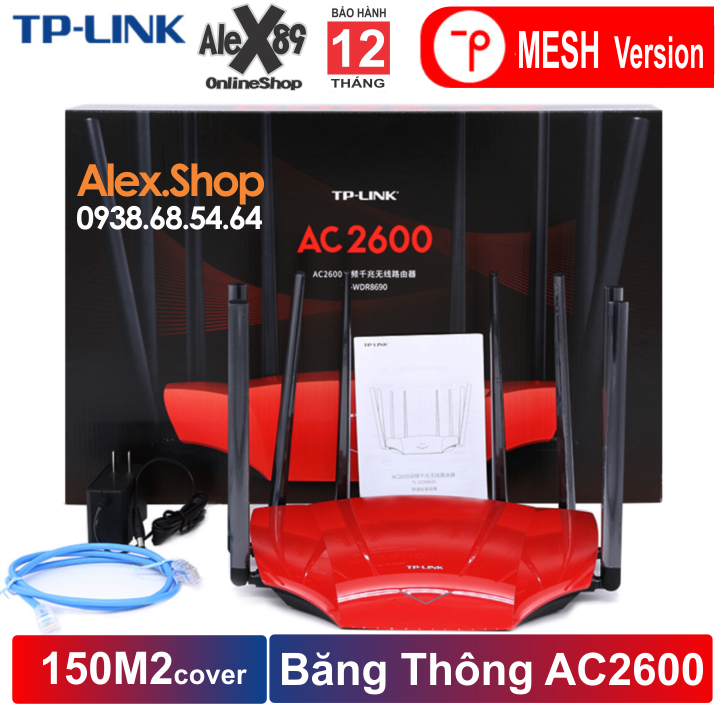 🔥17.9 - 30.9🔥[HỖ TRỢ MESH] TP-Link 2600M WDR8690 Thiết Bị Phát Wifi 8 Râu 150m2 1 thiết bị- BH 12T