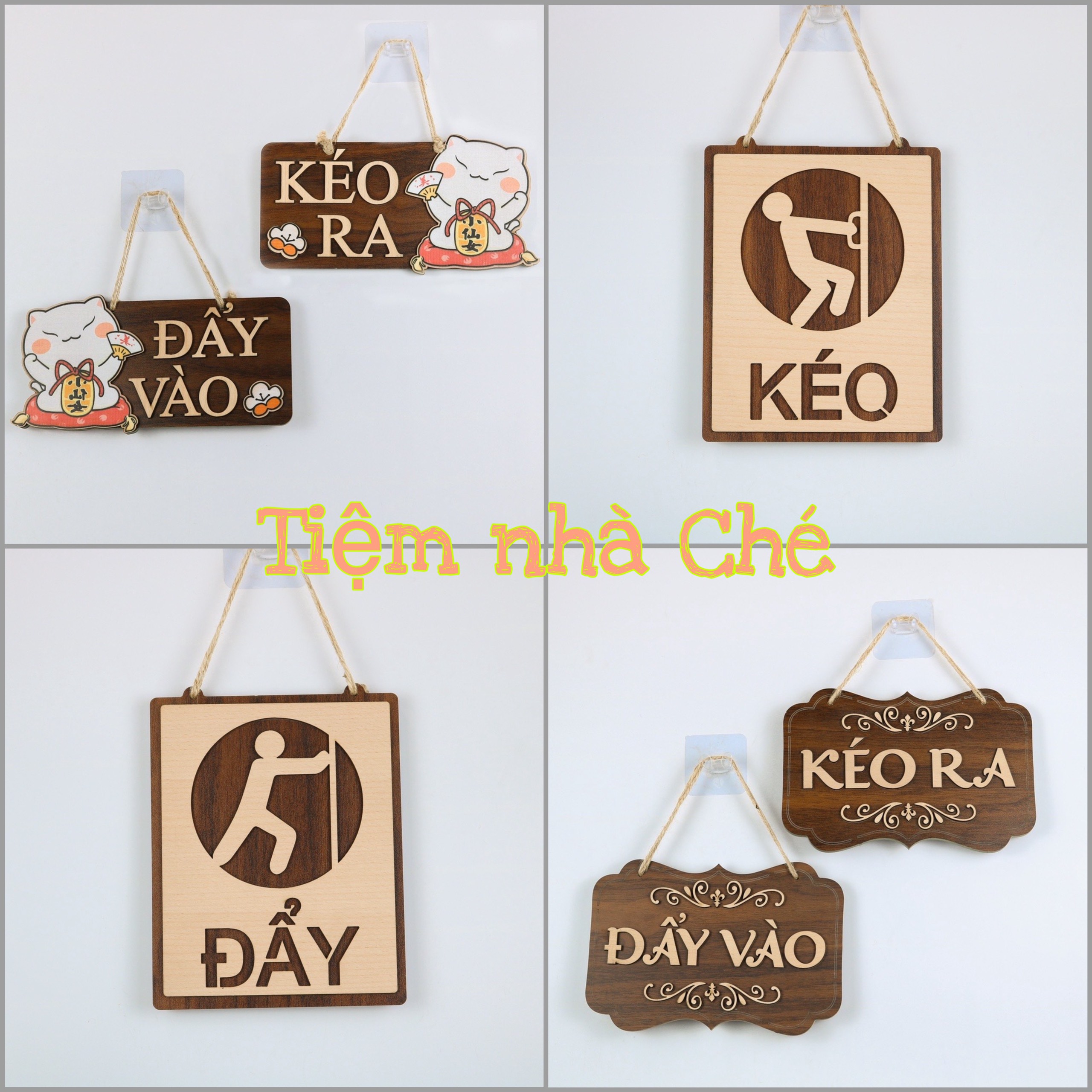 Bảng gỗ treo tường trang trí biển báo đóng cửa cấm hút thuốc đừng làm phiền để dép ở ngoài wifi open close tặng móc dán tường/ đinh 3 chân