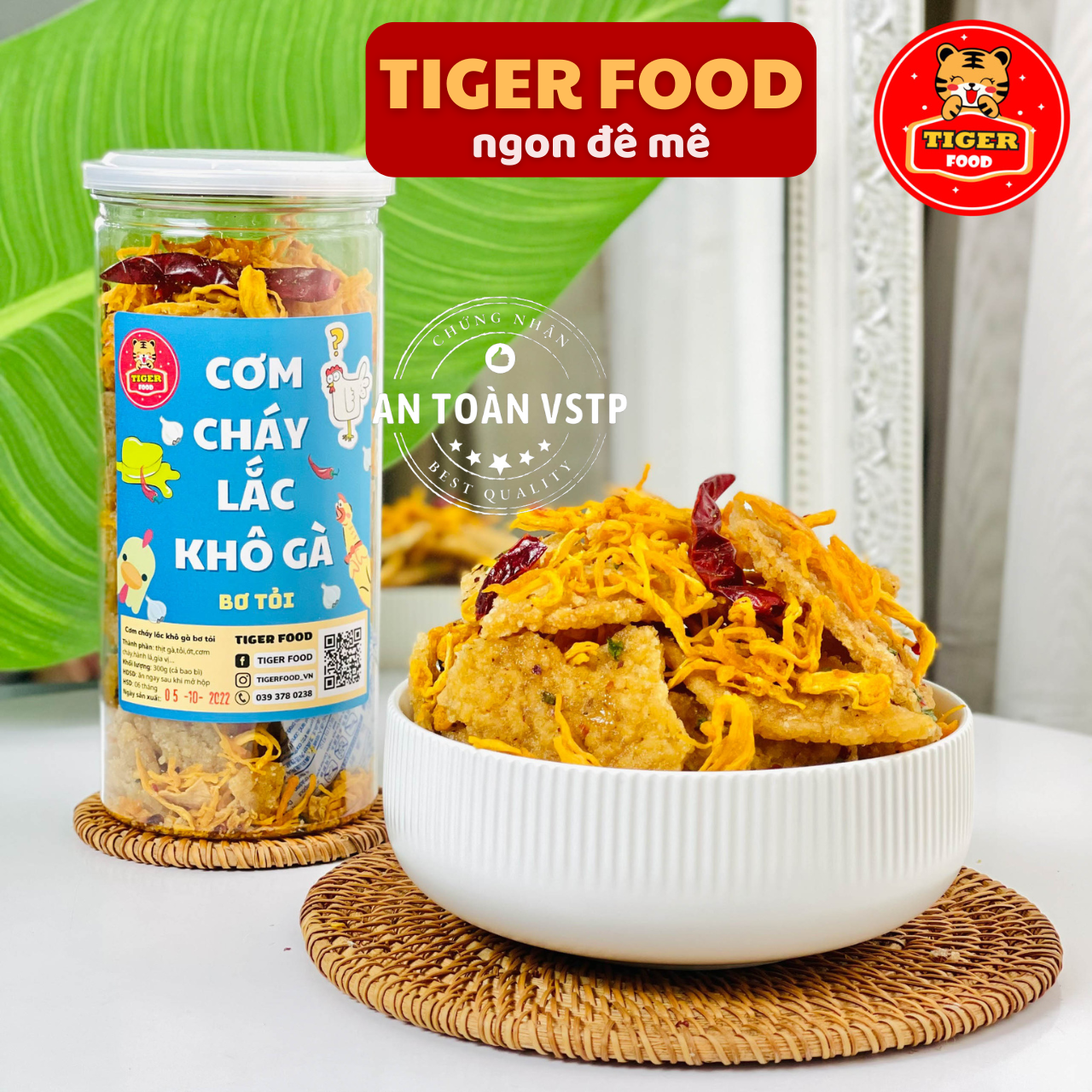 Cơm cháy lắc khô gà bơ tỏi 300g tiger food cơm cháy mix khô gà loại 1 siêu giòn ngon - ăn vặt sài gòn
