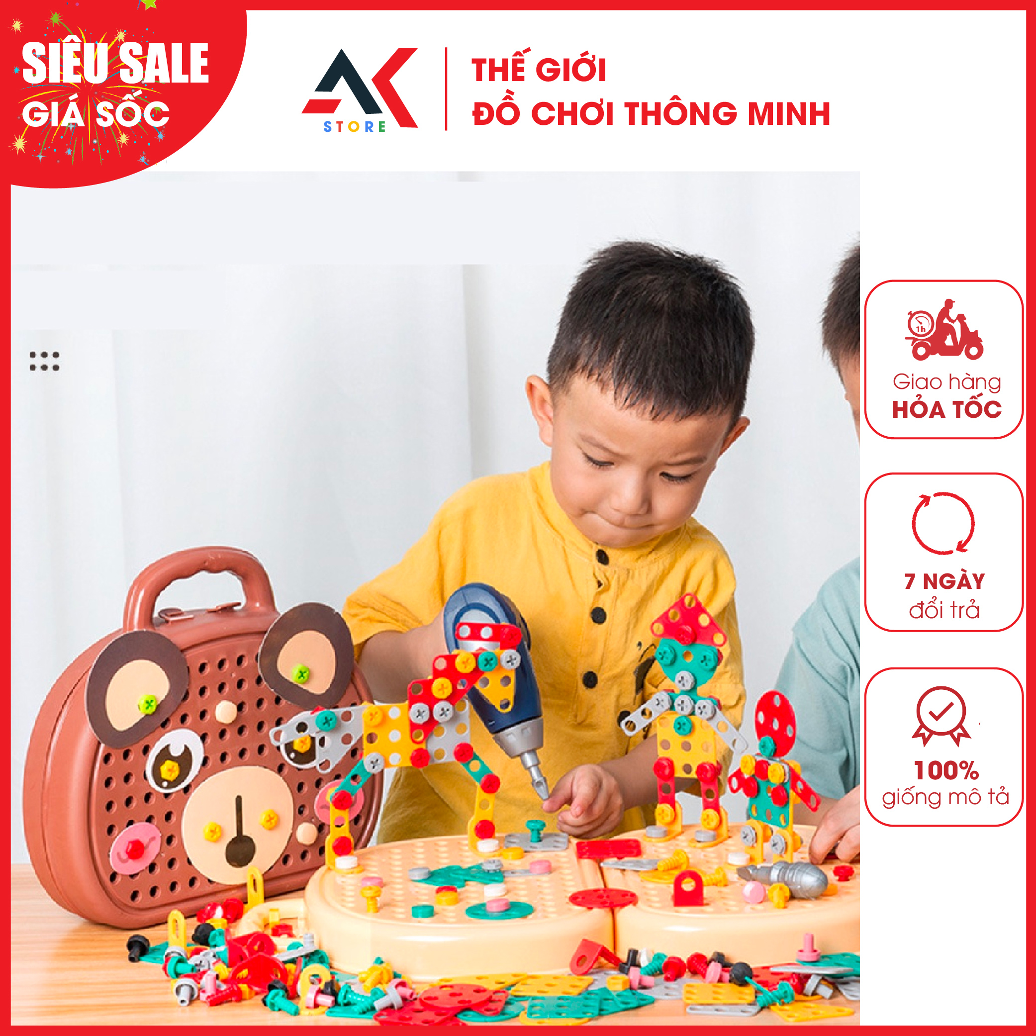 Bộ đồ chơi kỹ sư lắp ráp cao cấp cho bé có khoan điện tua vít cờ lê - đồ chơi trí tuệ thông minh cho bé
