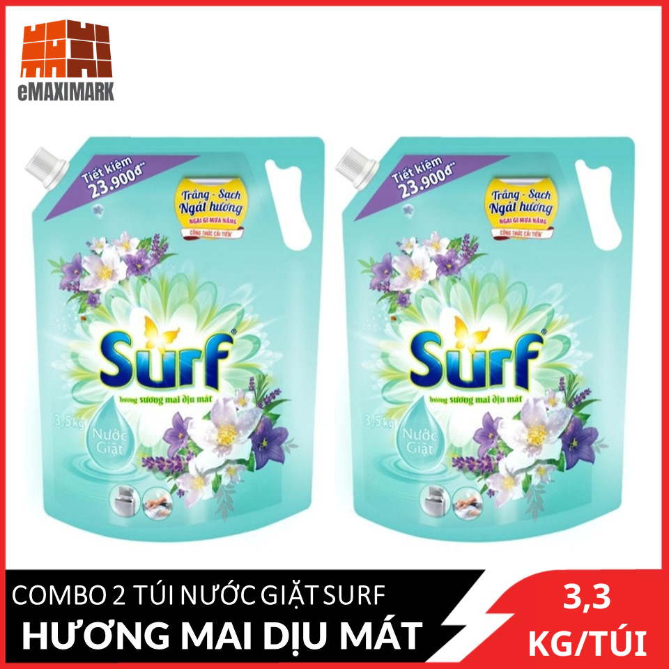Combo 2 túi nước giặt surf hương sương mai dịu mát 3.3kg