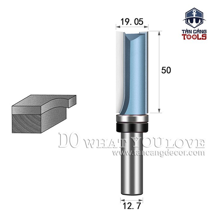 Mũi Router 2 Cánh TideWay Thẳng Bi Trên Cốt 12.7 mm 19 x 50 mm