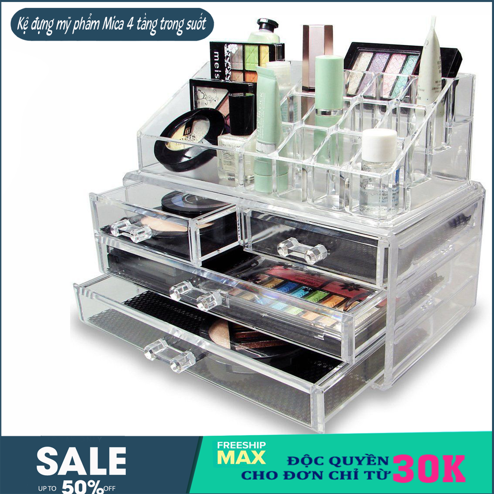 Kệ đựng mỹ phẩm - Kệ để son, kệ đựng mỹ phẩm Mica 4 tầng trong suốt, giá để son tiện lợi - Kệ Đựng Đồ Dùng Cá Nhân ,Đựng Đồ Trang Điểm