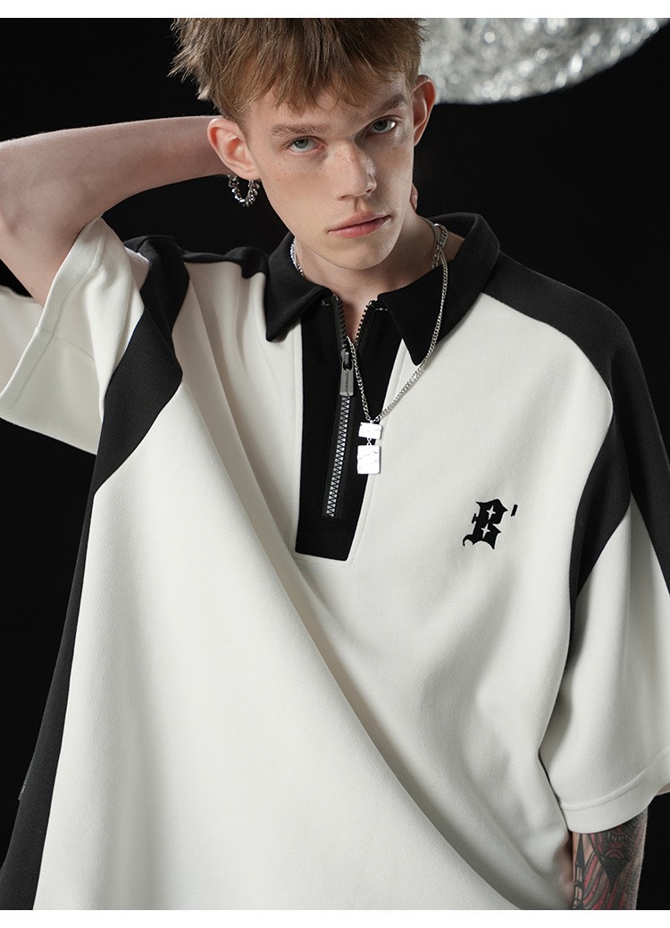 HOÀN TIỀN 15% - Áo Polo unisex phối màu tương phản cổ kéo khóa + thêu chữ trước ngực chất tổ ong