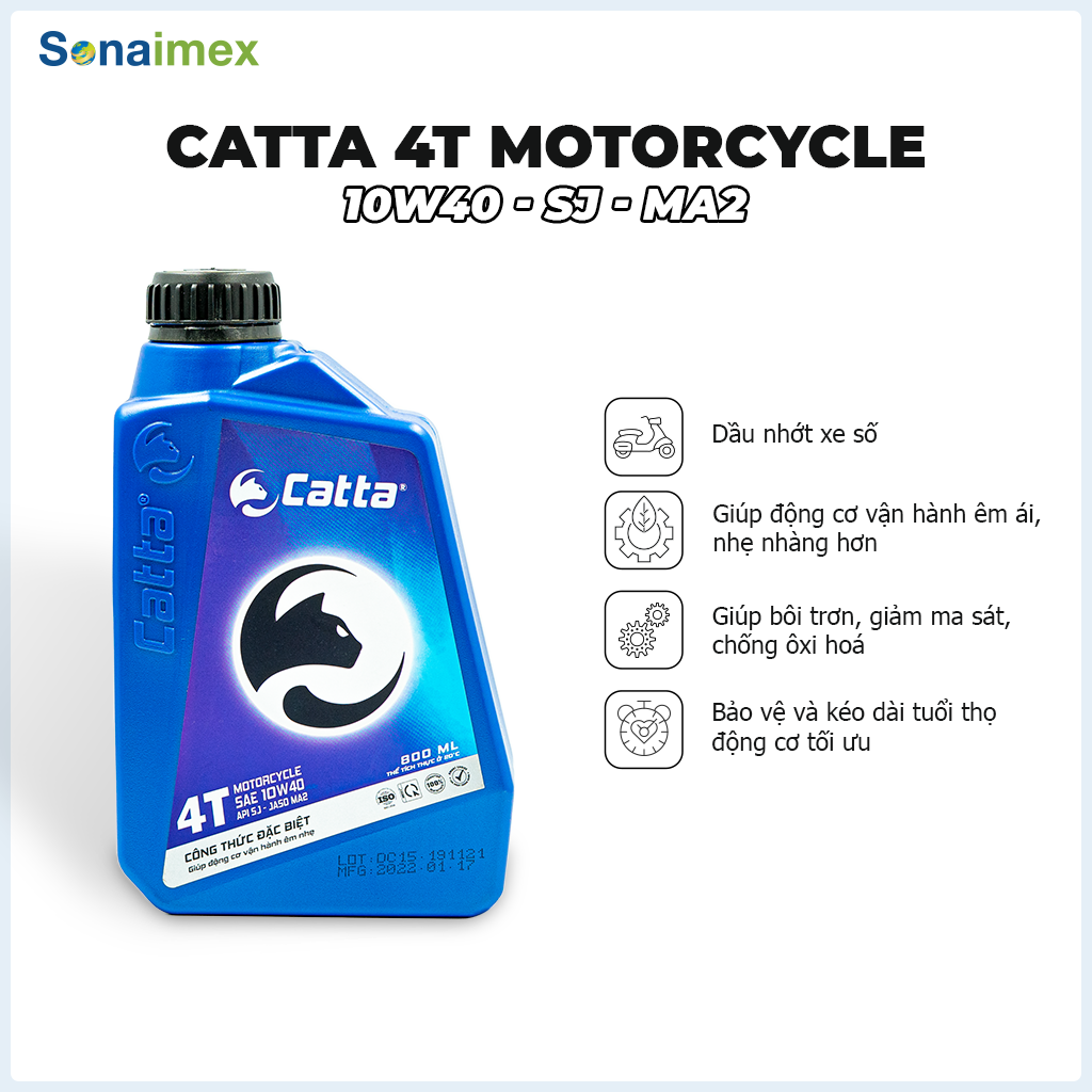 Dầu Nhớt Xe Số CATTA 4T Motorcycle 0.8L - SAE 10W40, API SJ, JASO MA2