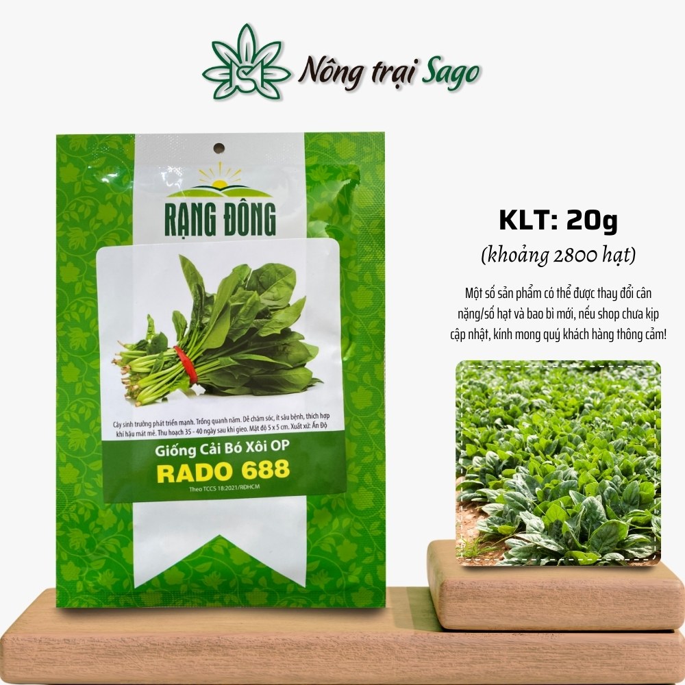 Hạt giống Cải Bó Xôi OP Rado 688 (20g~2800 hạt) nảy mầm tốt, sinh trưởng khỏe, nhanh thu hoạch, trồng quanh năm, hiệu Hạt giống Rạng Đông - Nông Trại Sago