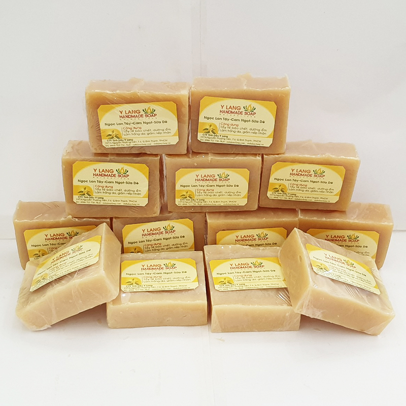 Xà phòng handmade Sữa Dê - Cam Ngọt - Ngọc Lan Tây (Ylang) làm trắng da và giảm vết thâm nám.