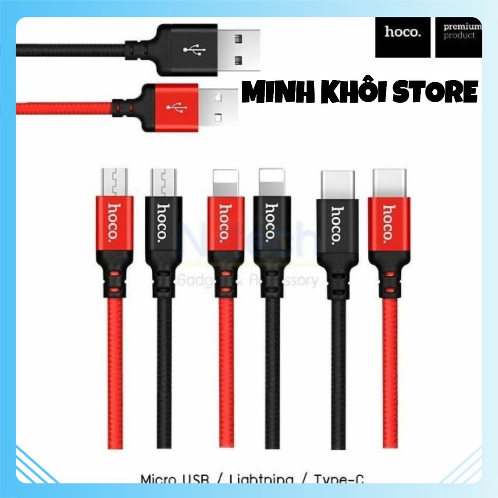 Cáp sạc nhanh dây dù hoco x14 iphone/ipad/androi/typec chính hãng 1m/2m