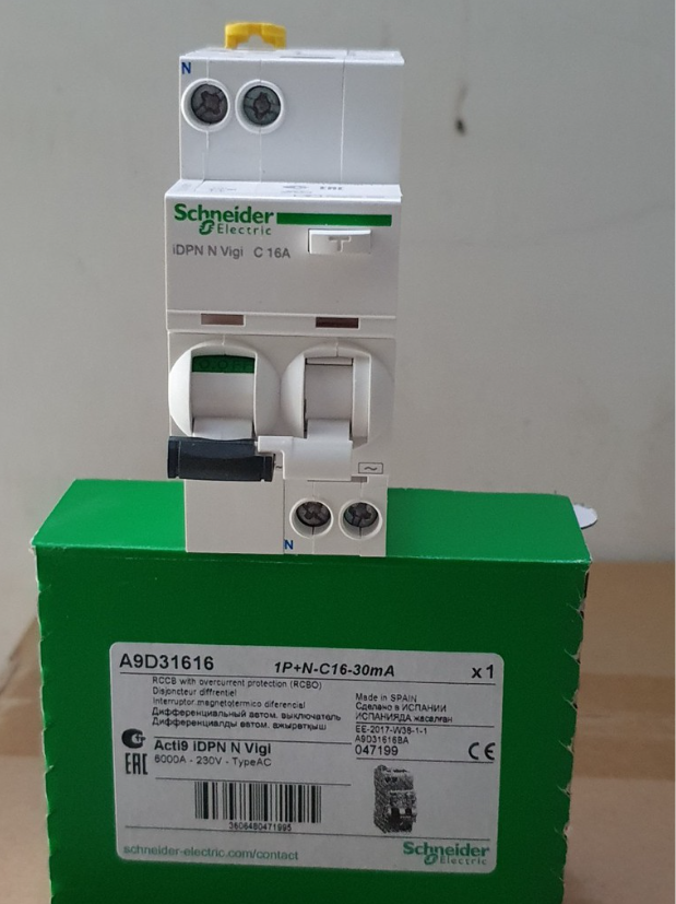 Cầu dao dòng rò rcbo schneider 1p+n 6a 30ma 6ka