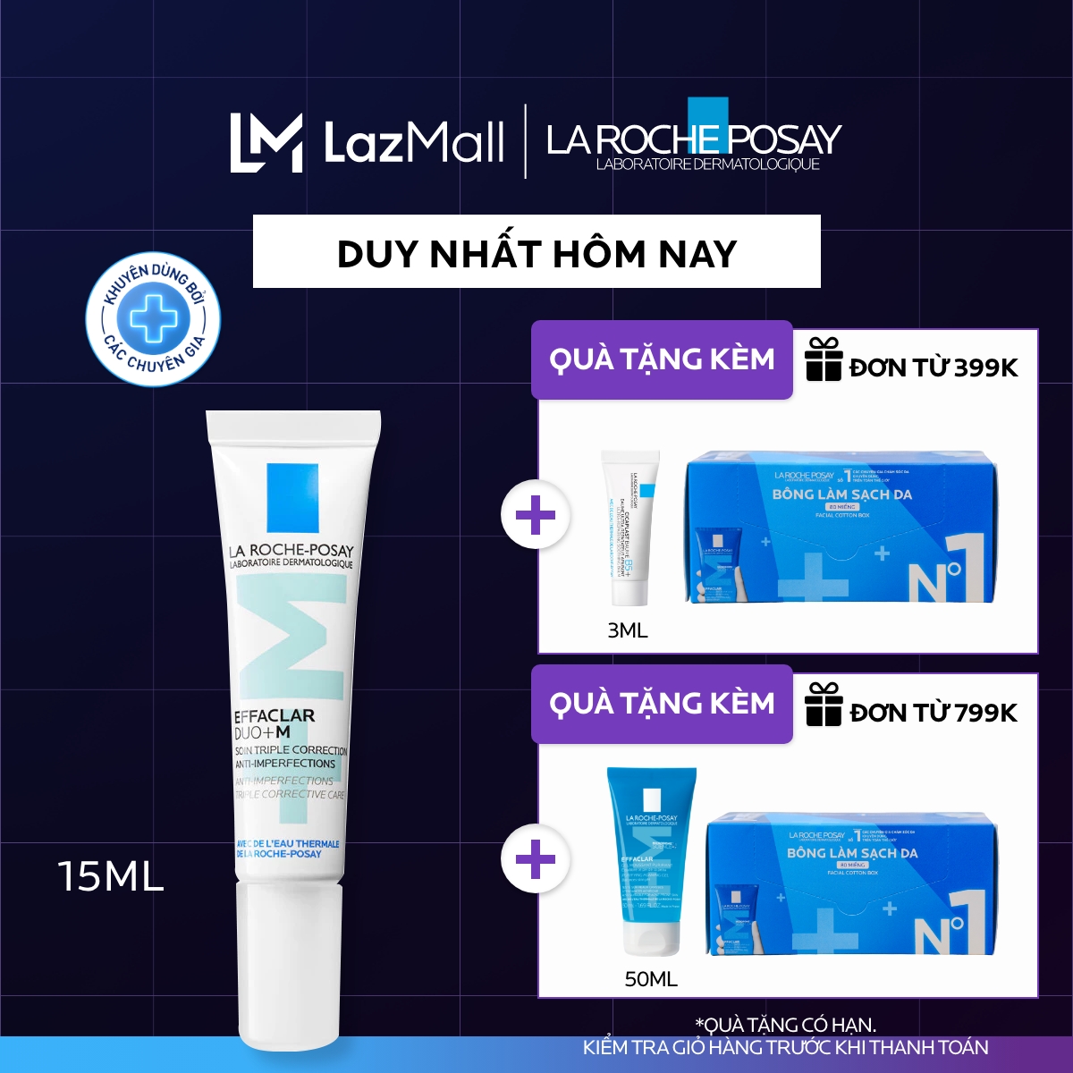 Kem dưỡng giảm mụn nhanh 8 giờ La Roche-Posay Effaclar Duo+ M 15ml