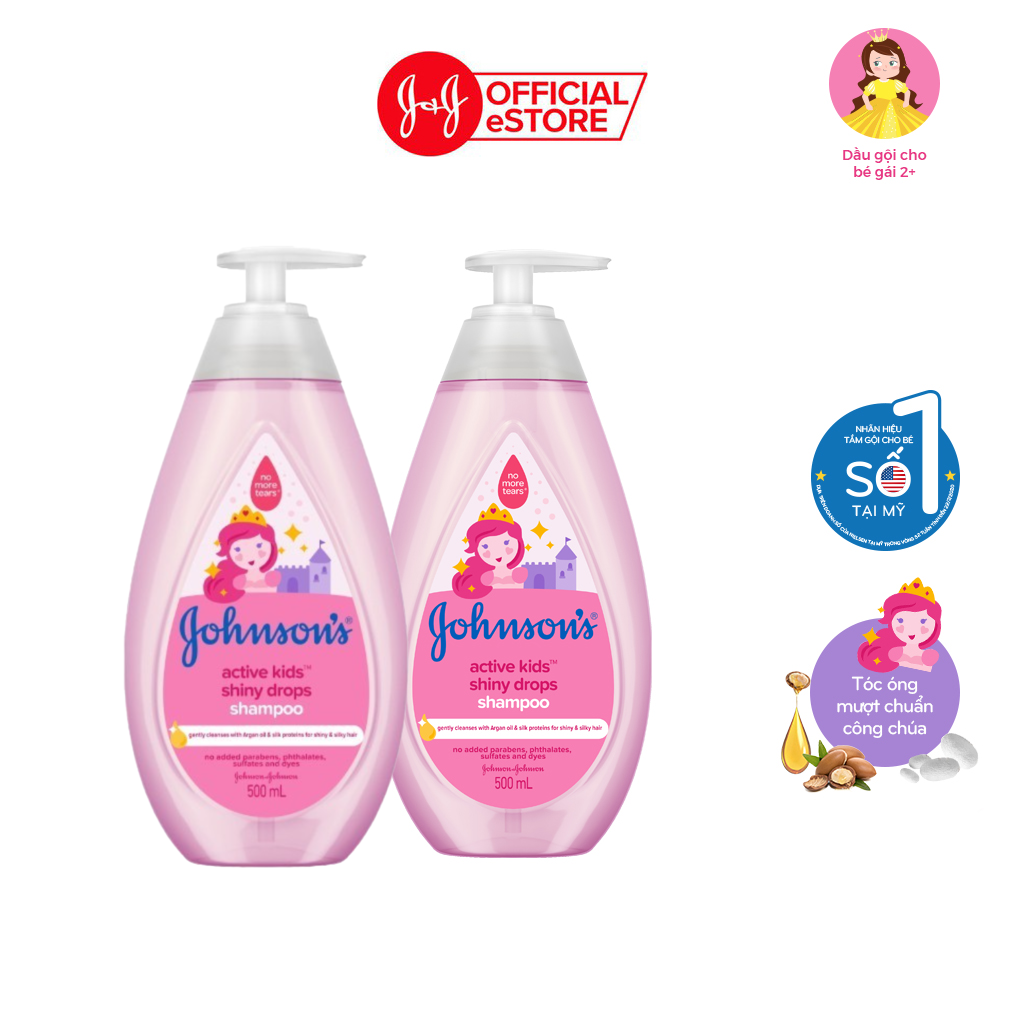 Combo 2 Dầu Gội Johnson s Active Kids Shiny Drops Shampoo Cho Bé Gái