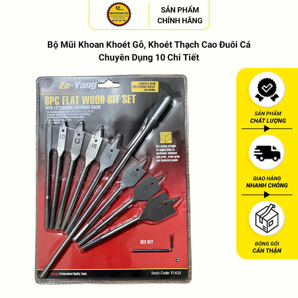 Bộ 8 mũi khoan khoét gỗ đuôi cá chuyên dụng 6-32mm, mũi khoan khoét thạch cao kèm cây nối dài chống mài mòn, không gỉ