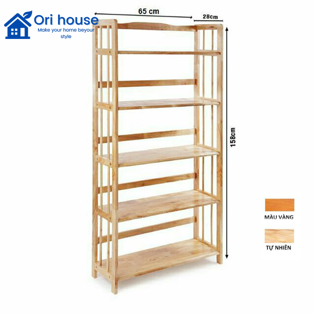 Kệ sách gỗ cao su ngang 65cm 5 tầng chắc chắn - Giá sách 5 tầng ngang 65cm lắp ráp