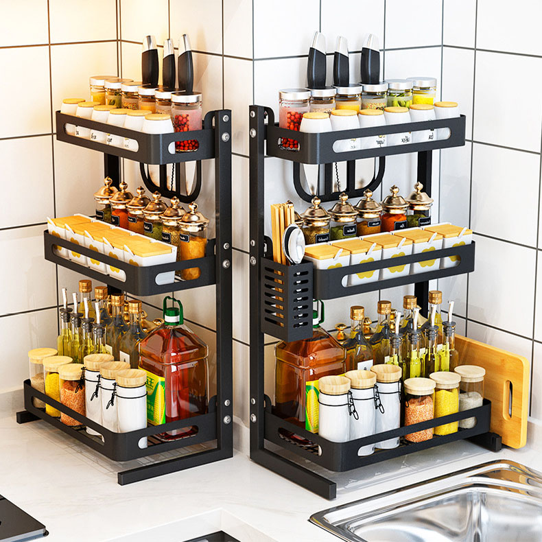 Kệ gia vị nhà bếp 3 tầng sơn tỉnh điện , kệ đựng vật dụng nhà bếp tiện lợi gọn gàng sang trọng