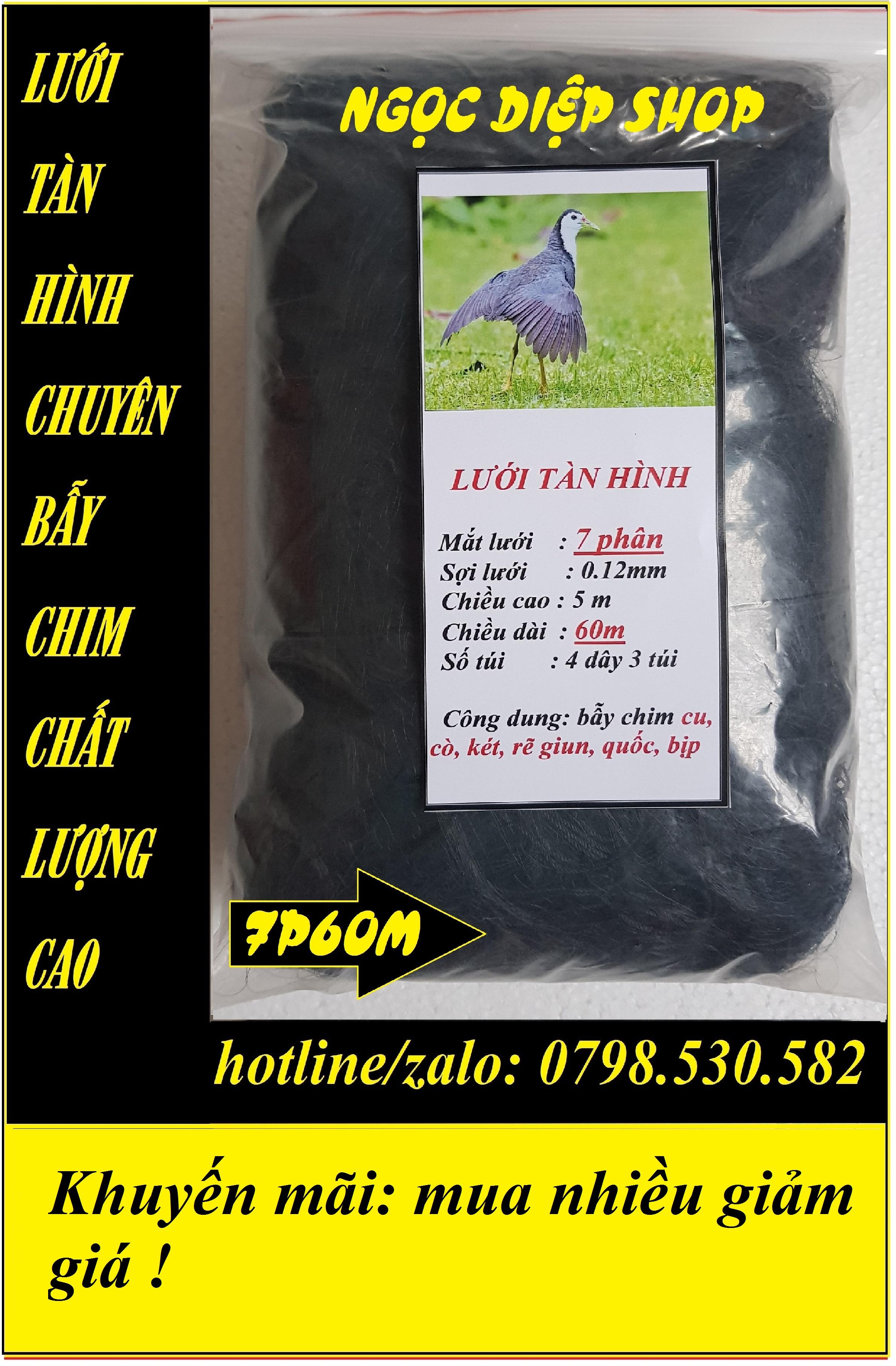 Lưới tàn hình 7 phân 60m bẫy chim cu tiểu, cò, két, rẽ giun, quốc, bịp