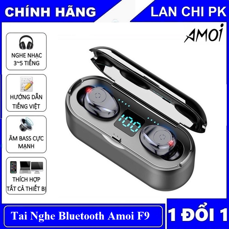 Tai Nghe Bluetooth Amoi F9 Tai Nghe Không Dây F9 Công Nghệ Bluetooth 5.0 Kén Sạc 2000 Mah Kiêm Sạc Dự Phòng Nút Điều Khiển Cảm Ứng chống Thấm Nước Chống Bụi Dùng Cho Mọi Điện Thoại