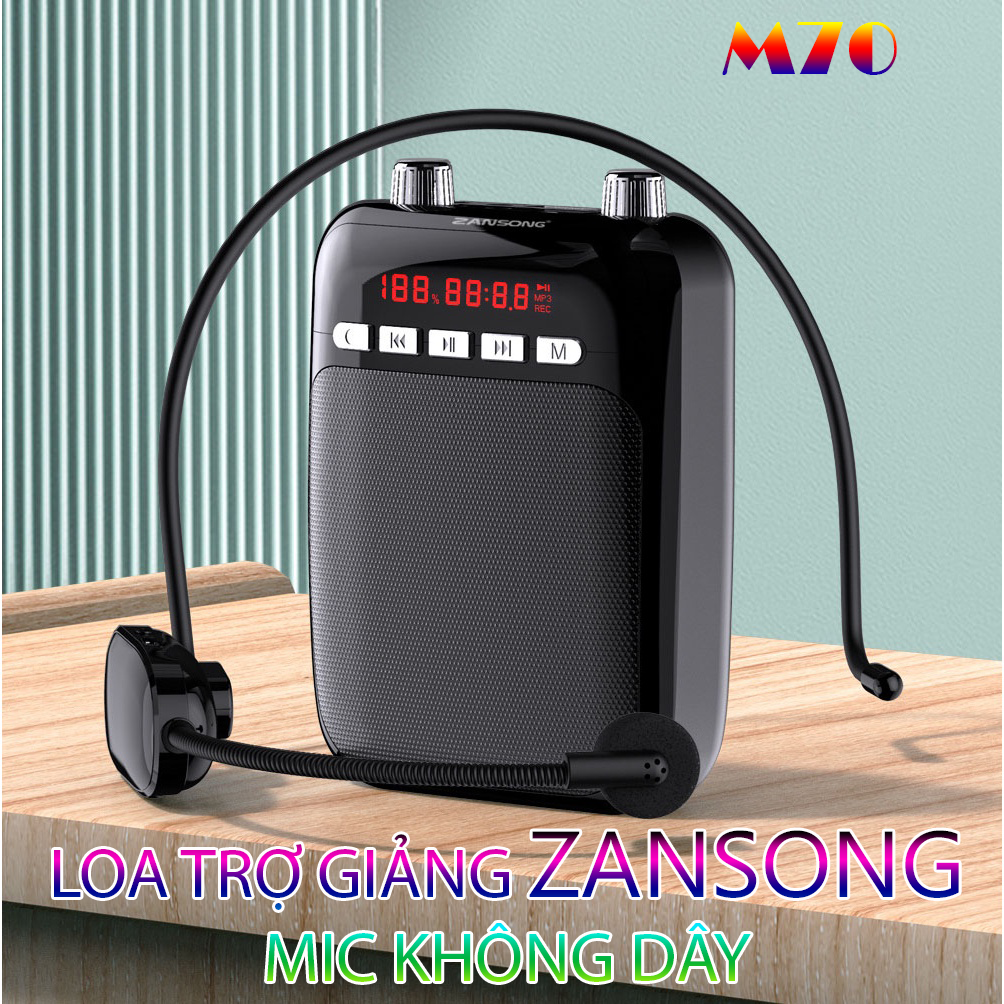 Máy Trợ Giảng Cho Giáo Viên, Máy Trợ Giảng Không Dây. Máy Trợ Giảng Công Suất Lớn Zansong M70 Kèm Mic Cài Đầu Không Dây, Nhỏ Gọn Pin Bền, Công Suất Lớn 15W, Âm Thanh Lớn.Hàng Chính Hãng.
