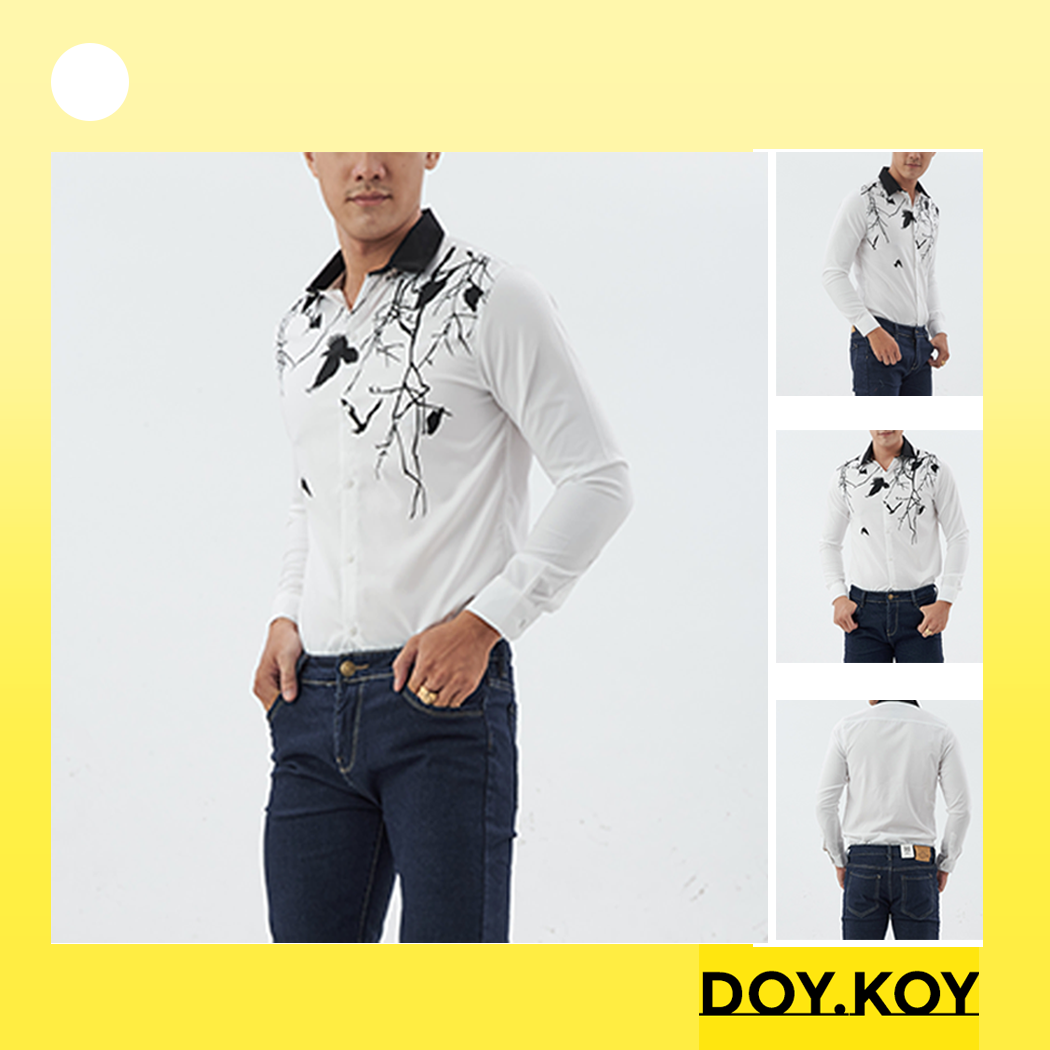 Áo sơ mi nam tay dài lịch lãm áo sơ mi nam hoạ tiết hình quạ thời thượng- DOY.KOY