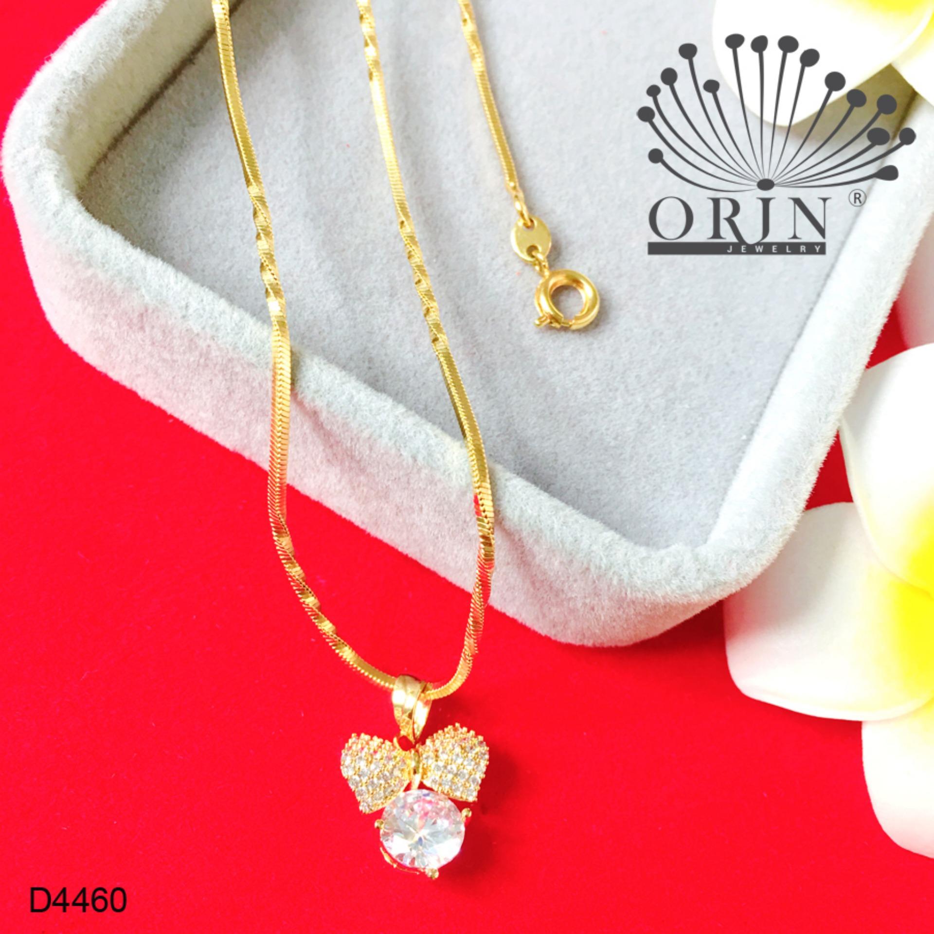 Dây chuyền mạ vàng 24k dạng mì xoắn mặt nơ đá tròn dưới đính đá thiết kế cao cấp Orin D4460 - Long Tien