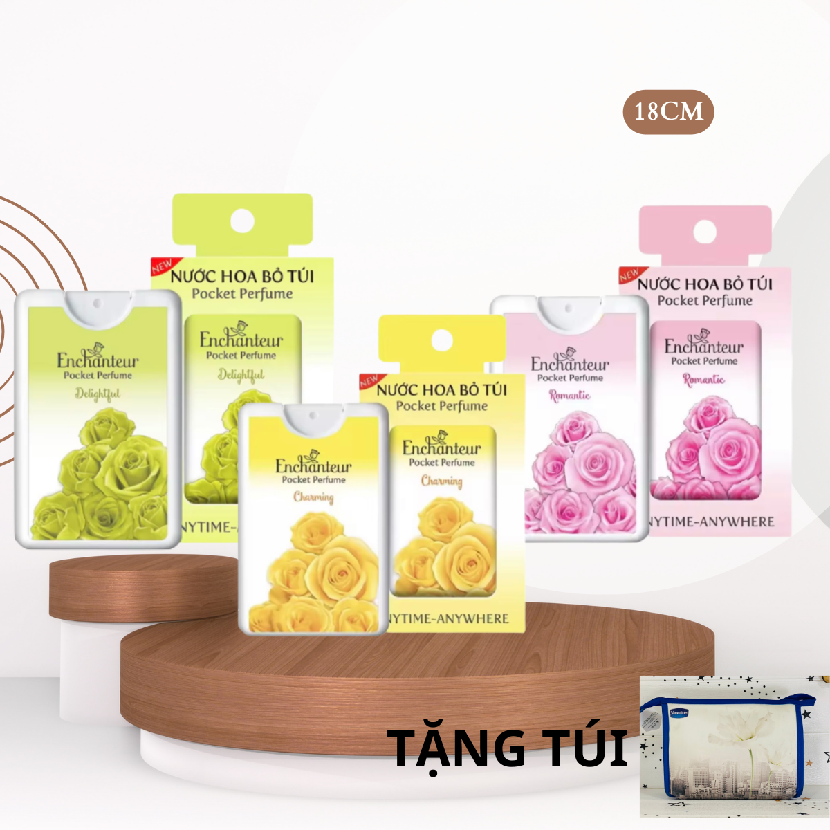 Combo 3 Nước hoa bỏ túi Enchanteur 18ml/hộp ( tặng 1 túi mỹ phẩm)