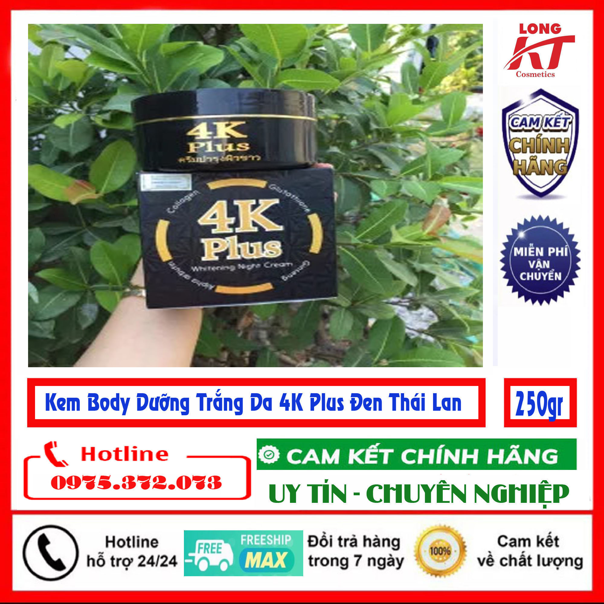 [Chính hãng 4k plus Thái Lan] Kem body 4kplus Đen Thái lan kem duong trắng da toàn thân 4k plus Đen 250gr kem body chính hãng Thái Lan dưỡng trắng da ban Đêm