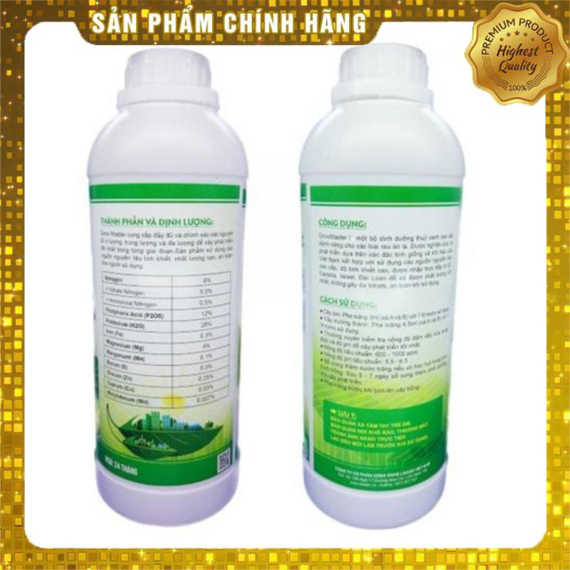 Bộ đôi 2 chai dung dịch thủy canh Grow Master (1 lít) nguyên liệu tinh khiết, chất lượng cao