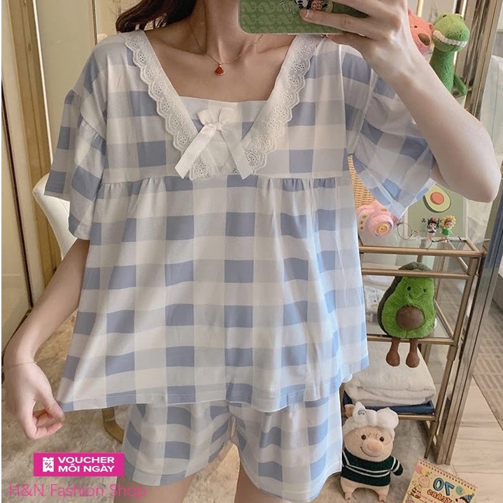 Đồ bộ nữ pijama mặc nhà thun cotton phối nơ cực xinh h&n fashion shop