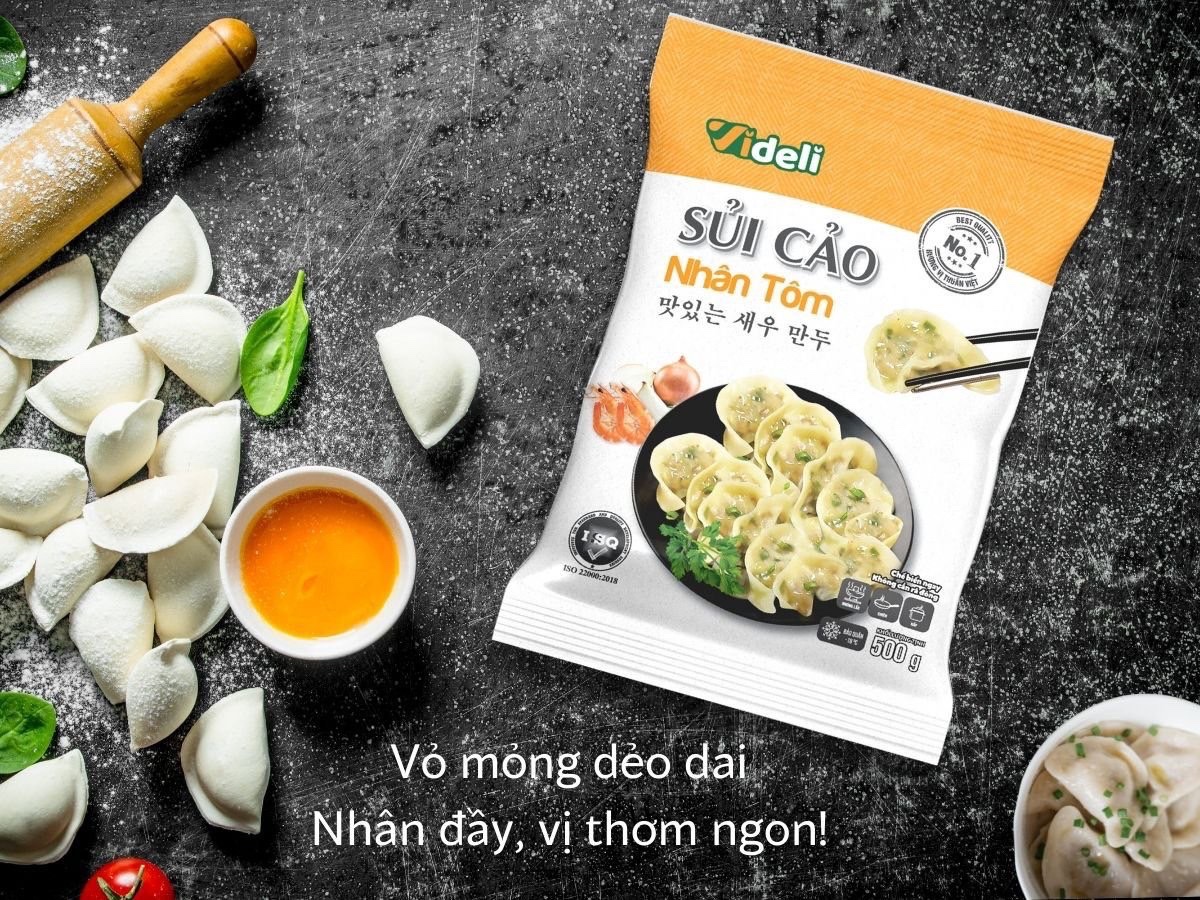 Sủi cảo nhân tôm Videli túi 500g (date luôn mới)