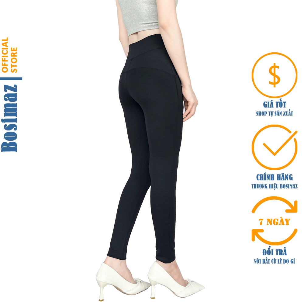Quần Legging Nâng Mông Bosimaz MS521 dài túi trước màu đen, thun co giãn 4 chiều, vải đẹp dày, thoáng mát không xù lông.